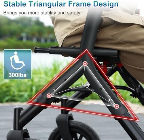MAXWALK Rollator Walker with Seat, Tall Walkers for Seniors, 12" Big Rubber Wheels All Terrain Rollator Walker with Backrest, Built-in Cable, Foldable and Dual Adjustable Height for 5.3-7ft, Black