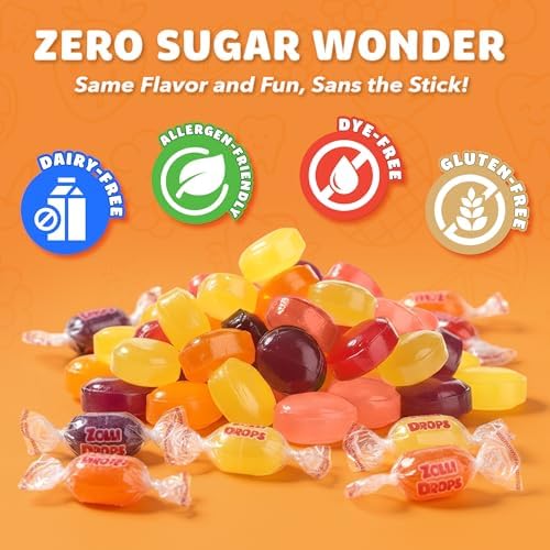Zolli Drops Sugar Free Candy with Xylitol, Dye-Free Lollipops - Keto & Diabetic-Friendly, Dentist-Approved Treats for Kids, (Natural Fruit Flavors, 1.6 oz)