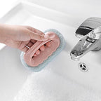 Baost Plastic Handle Sponge Brush Wall Tile Glass Cleaning Sponge Scouring Pad Dish Wand Sponge Washing Scrubber for Kitchen Bathroom Tile, Shower Bathtub Scrubber, Pool Cleaning Pink