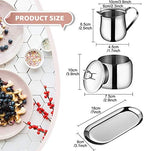 Creamer and Sugar Bowl Set Stainless Steel Latte Milk Cup Cream Jug and Sugar Bowl with Lid Spoon Tray for Coffee Serving Set Frothing Milk