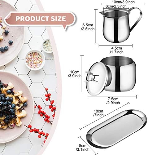 Creamer and Sugar Bowl Set Stainless Steel Latte Milk Cup Cream Jug and Sugar Bowl with Lid Spoon Tray for Coffee Serving Set Frothing Milk