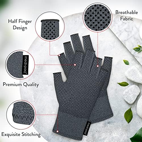 Medipaq Anti-Arthritis Gloves with Extra Grip for Men & Women - Fingerless Compression Gloves - Relieve Arthritis Pain