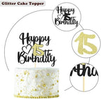 Sumerk 1 PC Happy 15th Birthday Cake Topper Gold Happy Birthday Cake Decorations for Women Men 15th Birthday Cake Toppers Cake Decoration for Birthday Anniversary Party