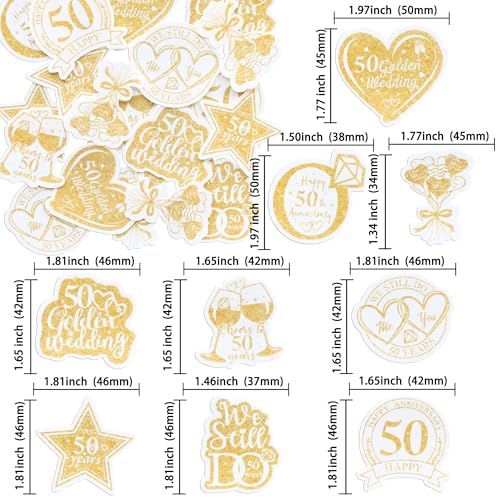 Gyufise 54Pcs Edible 50th Anniversary Cupcake Toppers Golden Happy Wedding Glutinous Rice Paper Cheers to 50 Years We Still Do Picks Party Cake Decorations Supplies