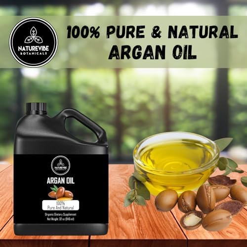 Naturevibe Botanicals Argan Oil 32 Fl oz – Cold Pressed, Unrefined, Pure Moroccan Argan Oil for Hair, Skin, Face & Massage – Natural Carrier Oil for DIY Beauty & Aromatherapy