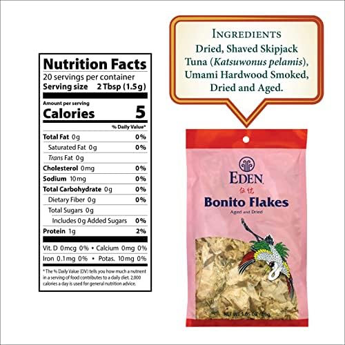 Eden Japanese Bonito Flakes, Shaved Skipjack Tuna, Katsuobushi 鰹節, Traditionally Aged and Dried, Hardwood Smoked, Make Dashi and Miso Soup, 1.05 oz (2-Pack)