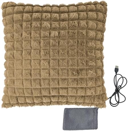 USB Heated Cushion Chair Sofa Bed Throw Pillow Home Office Lumbar Support Cushion Electric Heating Pad for Back, Abdomen, Lumbar, Neck, Shoulder (Khaki)