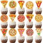 24pcs Pizza Party Cupake Toppers Pizzas Themed Birthday Party Decoration Pizza Time Party Cake Decoration for Fast Food Baby Shower Supplies