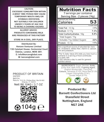 Barnetts - Mega Sour Candy Fruits 104g - Trendy Sweet Bags - Traditionally Handmade Sweets - Sour Coating Lasts 20 Seconds - Candies for Party Bag, Gift Hamper, or Hamper Box
