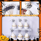 Rsstarxi 24 Pack Ghost Baby Boo Cupcake Toppers Glitter Spooky Little Boo Cupcake Picks for Halloween Theme Baby Shower Kids Boys Girls Birthday Party Cake Decorations Supplies Black