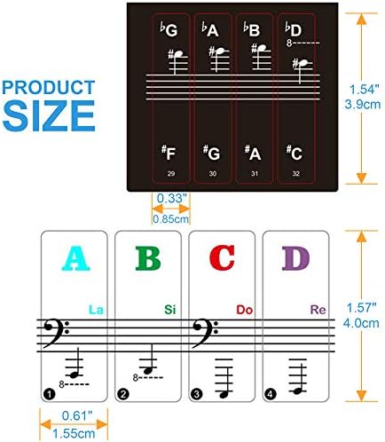 Piano Keyboard Stickers for 88/61/54/49/37 Key, Bold Large Letter Piano Stickers for Learning, Removable Piano Keyboard Letters, Notes Label for Beginners and Kids, Multicolor