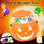 AMOS Halloween Candy Pumpkin Jar Bucket – Peelable Gummy Mummy & Zombie Shapes, Individually Wrapped, 5.29oz