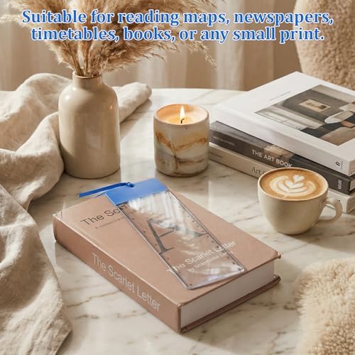 10 PCS Bookmark Ruler Magnifying Glass, 3X Book Magnifier for Reading, Magnifying Sheet, Lightweight PVC Fresnel Lens for Reading Small Fonts, Maps and Books, Low Vision & Seniors