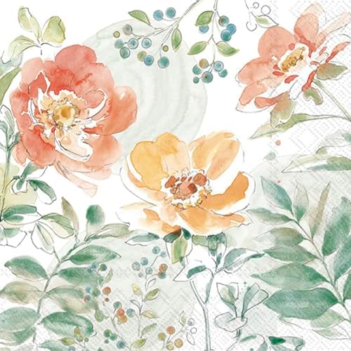 IHR Ideal Home Range Party Napkins Disposable 3-Ply Paper Lunch Napkin Pack, 6.5" x 6.5", Soft Petal Flowers, 20-Count