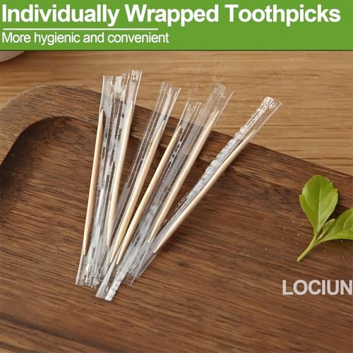 Bamboo Toothpicks – 1000 Count, Individually Wrapped, Dual-Pointed Tips, 2.55 Inch, Disposable & Sanitary, Ideal for Dental Care, Food Picking, Home, Restaurant, and Travel
