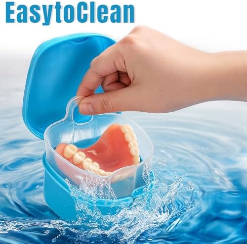 Zubebe 30 Pcs Denture Bath Retainer Case Holder Bulk with Strainer Basket Dental Cup Denture Soaking Container False Teeth Storage Box for Travel Cleaning Mouth Guard, 5 Colors