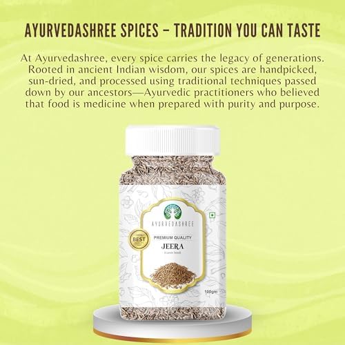 AYURVEDASHREE Cumin Seeds Whole (Jeera) Spice 100g, All Natural | Premium Quality |100% Pure | NON-GMO | Vegan | Indian Origin | Jira.