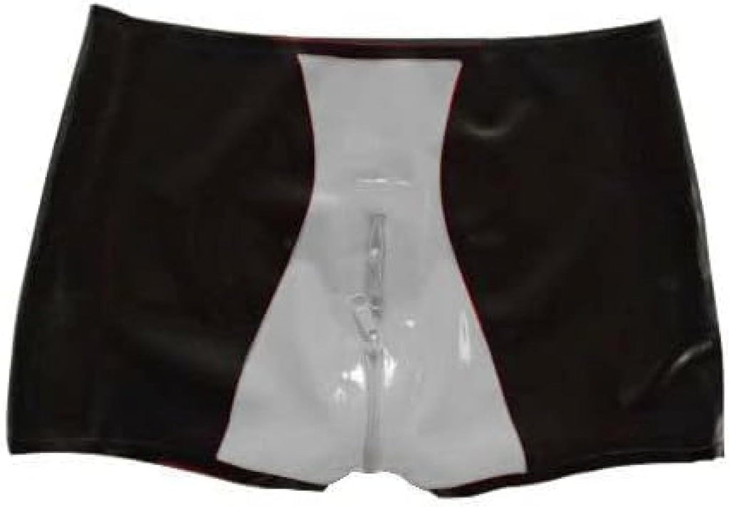 Latex Rubber Women Pants Shorts Zipper Pant,Black-White,M