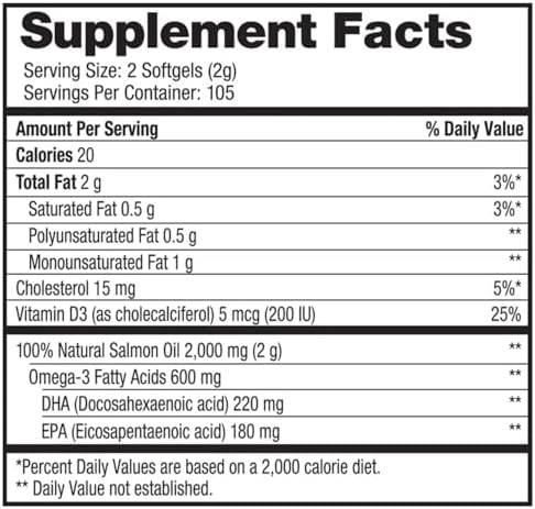 Omega-3 Wild Alaskan Salmon Oil 1000mg Softgels - Omega 3, Wild Alaskan Fish Oil, Softgels, Salmon Oil for Humans - 210 Count (Pack of 1)