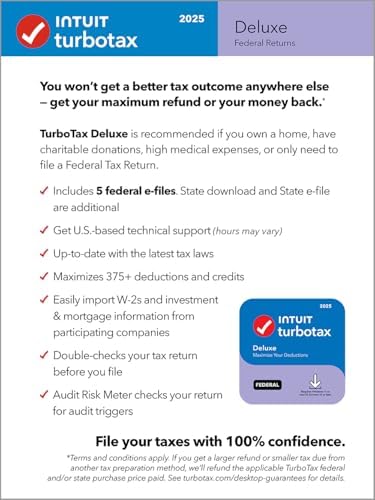 TurboTax Deluxe Desktop Edition 2025, Federal Tax Return [Win11/Mac14 Download]