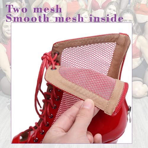Professional Dancing Heels for Women's, Lace-Up Mesh Jazz Shoes,Zipper Peep Toe Booties,Pole Dance Boots