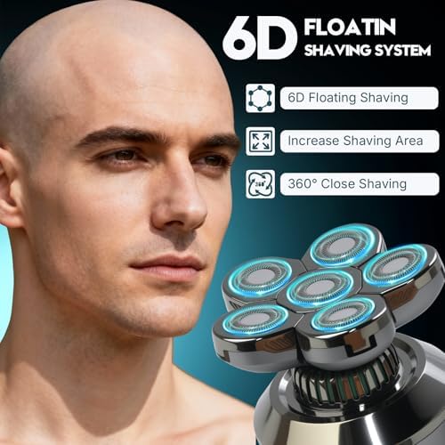 Head Shavers for Bald Men: Upgraded Detachable Head Shaver，6D Floating Heads，Dry and Wet Electric Shaver，IPX8 Waterproof ，LED Display，Grooming Kit with Type-C Fast Charging