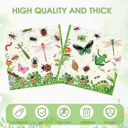 40Pcs Bug Theme Napkins Bug Birthday Party Decorations Garden Nature Themed Insect Party Napkins, for Nature Theme Decor, Kids Girls Boys Dinner Dessert Picnic Birthday Baby Shower Favor