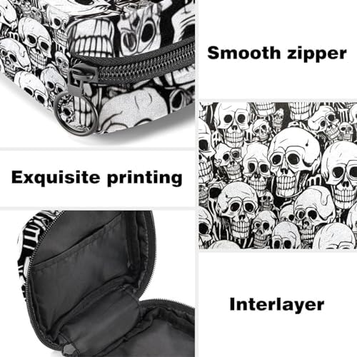 Sanitary Napkin Storage Bag,Period Bag,Vintage Black White Skull,Sanitary Bags for Feminine Products