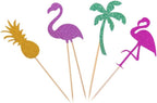 PRETYZOOM Tropical Cake Picks Flamingo and Coconut Tree 24pcs Assorted for Hawaii Luau Celebrations