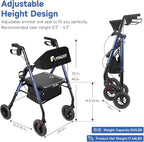 Lightweight Rollator Walker with Seat & Backrest - Foldable Mobility Aid for Seniors, 8" Airless Tires, Adjustable Height, Brake, Large Storage Bag,300 lbs Capacity, 4 Wheel Rolling Walkers for Adults