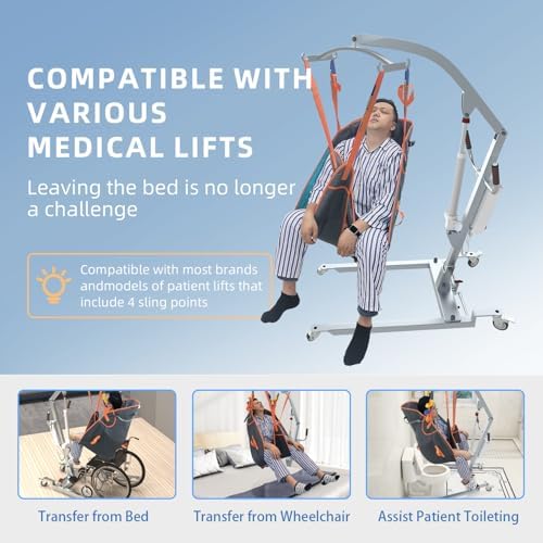 Patient Lift Sling for Home Use, Padded U-Sling with Asjustable Head Support, Universal Patient Lift Sling, Divided Leg Sling for toileting, Transfer Lift Slings, Size M, Supports up to 500 lbs