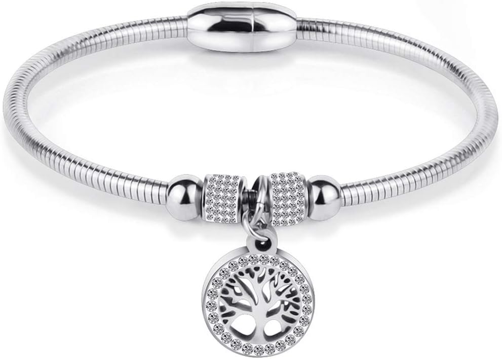 Jude Jewelers Stainless Steel Tree of Life Charm Bangle Bracelet Cocktail Party Anniversary