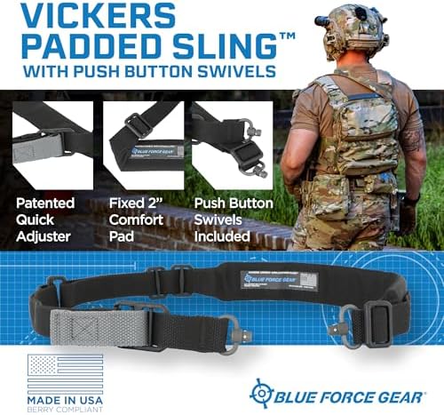 Blue Force Gear Vickers Padded Sling with Push Button Swivels - 2-Point Adjustable Sling
