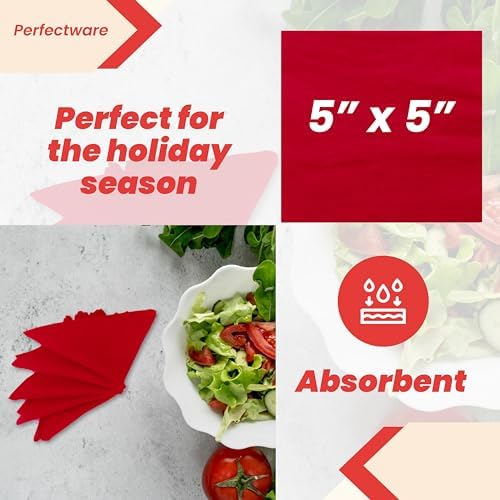 Perfectware - PW-2 Ply Red Bev-250 2 Ply Red Beverage Napkins- Pack of 250ct