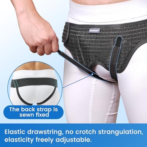 VELPEAU Hernia Belt for Men & Women - Bilateral/Double Inguinal, Groin Hernia Support Truss Underwear Briefs, Pain Relief Recovery Adjustable Strap with 2 Removable Medical Compression Pads (Black, M)