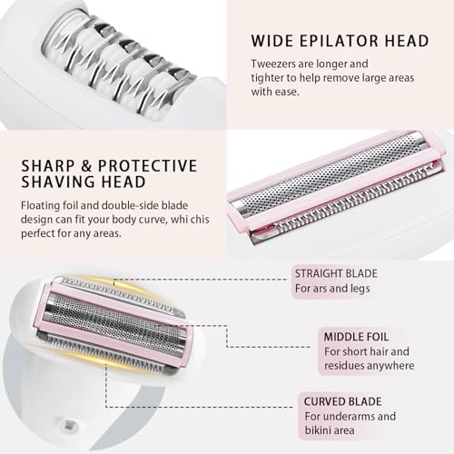 5 in 1 Electric Shaver for Women,Epilators Hair Removal for Women's Body, Electric Razor for Women Legs Public Area Bikini Trimmer, Face Scrubber, Facial Cleaning Brush Dry Wet Gift Set (Pink)