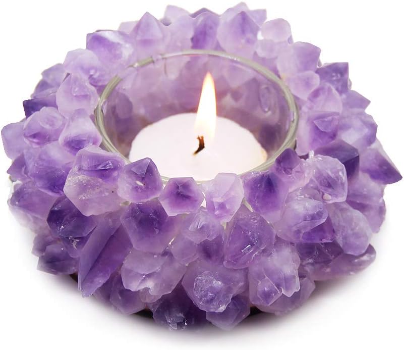 Handmade Natural Amethyst Cluster Quartz Crystal Healing Votive Candle Holder Gemstone Tealight Holder Home Decor Reiki Stone