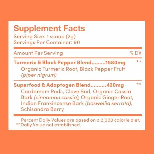 Further Food Superfood Turmeric Root Powder - Maximum Absorption, Natural Immune Booster, Golden Milk Blend, Sugar Free, Keto, Vegan, Non-GMO, 6.35 Oz