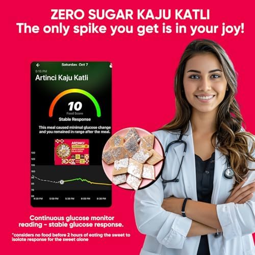 Artinci Sugar Free Kaju Katli (6Oz) & Motichoor Laddoo (6.5Oz) Combo, Low Carb Sweets, Desi Ghee Indian Mithai, Low GI