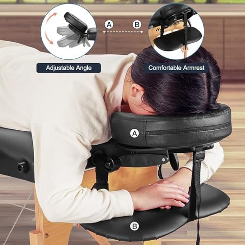 CHRUN Massage Table Portable Wooden Lash Bed 24" Wide Massage Bed Foldable Beauty Spa Tattoo Face Cradle Adjustable Height 35Inch 2 Fold with Bag (Black)