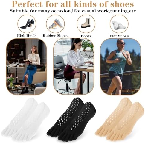 Ptwola 6 Pair Bunion Toe Alignment Relief Socks Orthopedic Compression Full Toe Sock No Show Low Cut Liner Five Finger Socks