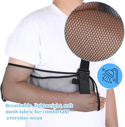 ElevateTech Mesh Arm Shoulder Sling, Breathable Shoulder Immobilizer Shower Adjustable Suitable for Left And Right Arms Comfort Type Men Women Elbow Wrist (Black)