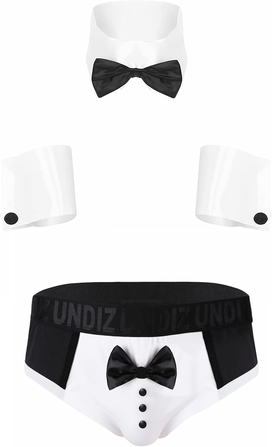 Men's 3PCS Waiter Cosplay Lingerie Set Sexy Tuxedo Underwear Bow Tie Collar and Bracelets