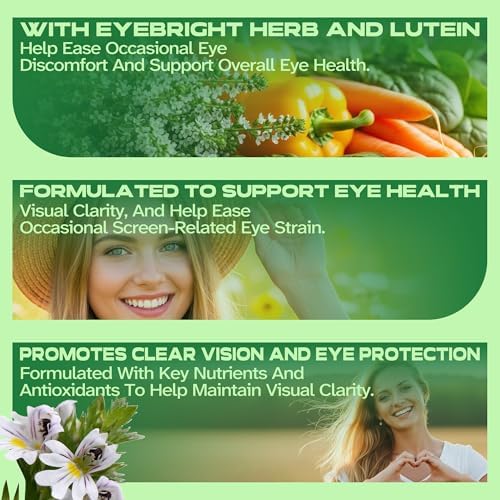Eyebright Herbal Liquid with Organic Euphrasia, Lutein, Bilberry, Blueberry & Goji – Plant-Based Vegan Supplement for Adults – 2 fl oz