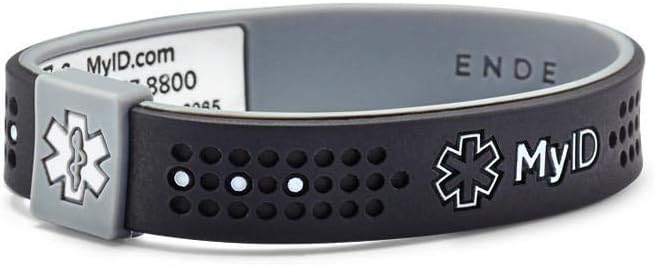 MyID Sport Medical ID Silicone Bracelet for Diabetes Epilepsy Asthma Autism and More (Medium, Black/Gray)