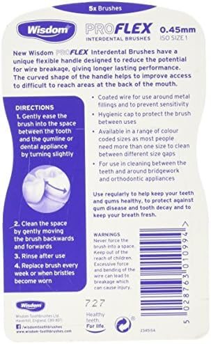 Wisdom Proflex Interdental Brushes, 0.45 mm, Orange, Pack of 4, 20-Count