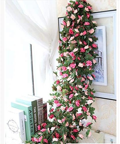 Miracliy 8Pcs 66FT Pink Flower Garland, Artificial Rose Floral Vines Fake Hanging Spring Flower Garland for Wall Backdrop Wedding Arch Tea Party Door Mantle Decoration