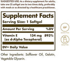 Solgar Vitamin E 200 IU Alpha, 100 Softgels - Antioxidant, Healthy Aging, Healthy Skin, Immune System Support - Natural Source Vitamin E - Gluten Free, Dairy Free - 100 Servings