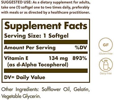 Solgar Vitamin E 200 IU Alpha, 100 Softgels - Antioxidant, Healthy Aging, Healthy Skin, Immune System Support - Natural Source Vitamin E - Gluten Free, Dairy Free - 100 Servings