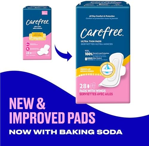Carefree Ultra Thin Pads for Women, Regular Pads with Wings, 28ct | Carefree Pads, Feminine Care, Period Pads & Postpartum Pads | 28ct (Pack of 1)